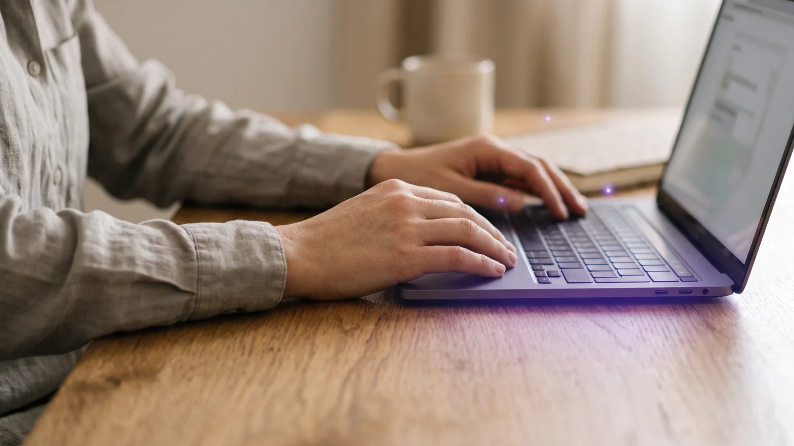 Mains sur un clavier pendant un appel, Soufflia souffle en direct depuis le Mac.